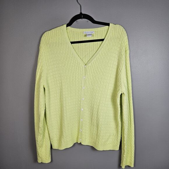 Eagle's Eye Cardigan Sweater Long Sleeve Lime Green Cotton Button Front Sz XL - Picture 1 of 6
